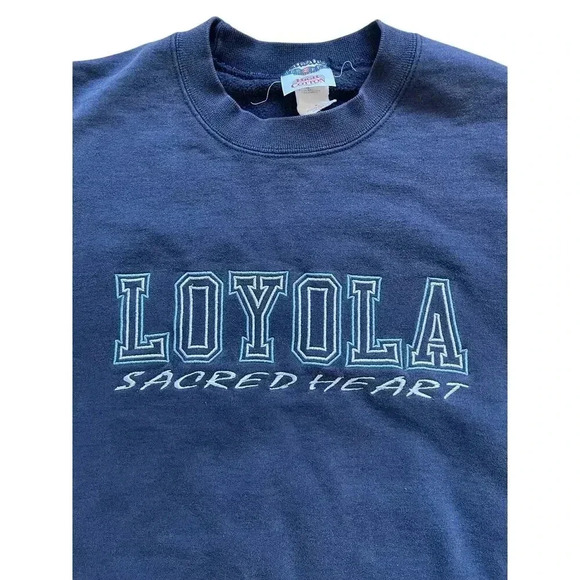 Vintage-style Loyola Sacred Heart Crewneck Sweatshirt Navy Blue Green Size XL - Picture 4 of 9
